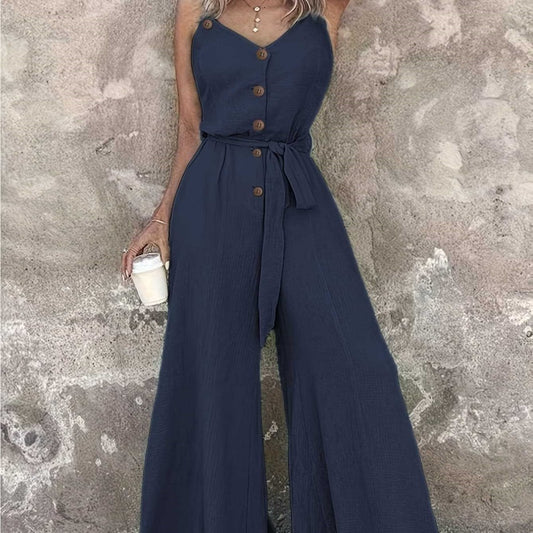 Drawstring Wide Leg Loose Jumpsuit