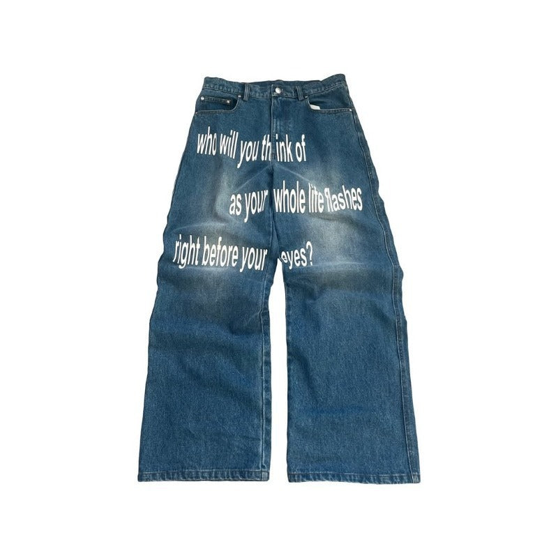 Retro Letter Printed Minimalist Wide Leg Pants