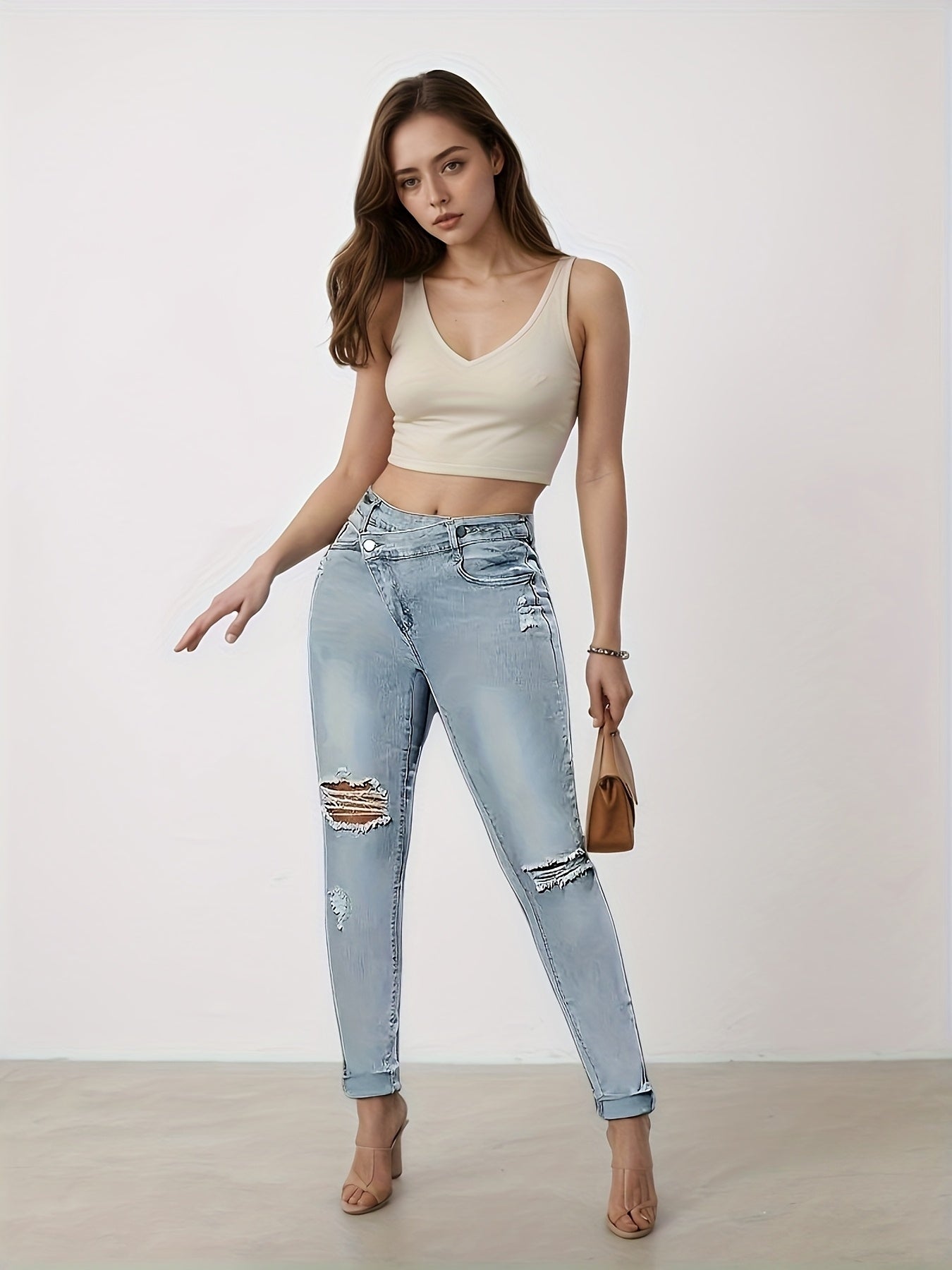 Tear Washed Slim Fit Denim jean Leggings