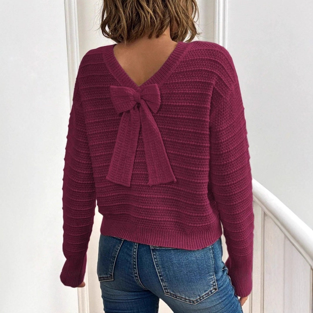 Round Neck Back Bow Design All-match Sweater