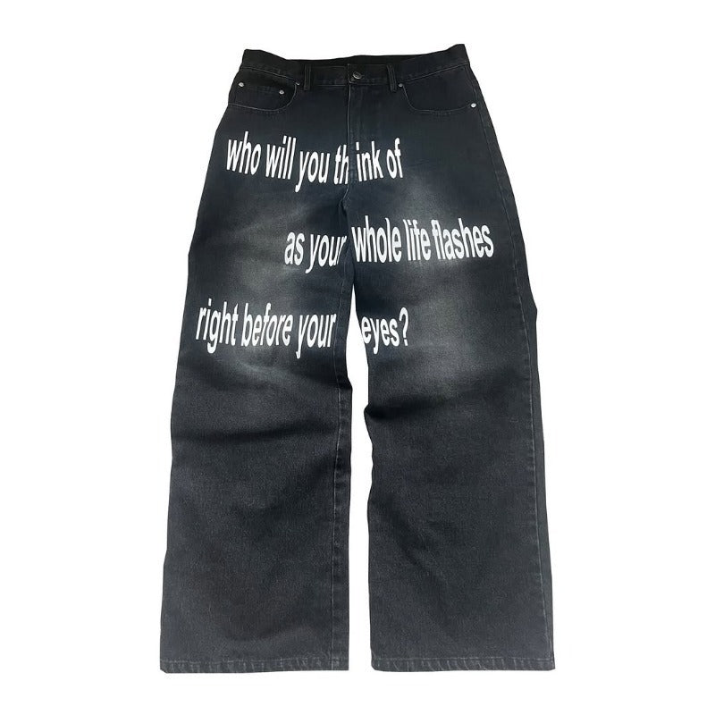 Retro Letter Printed Minimalist Wide Leg Pants