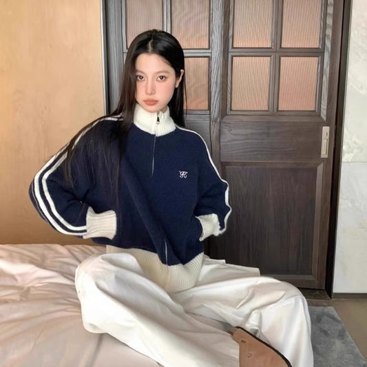 Long-sleeved Stand Collar Sweater Coat