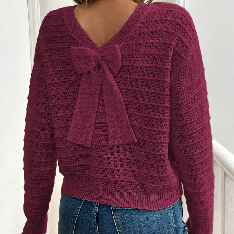 Round Neck Back Bow Design All-match Sweater