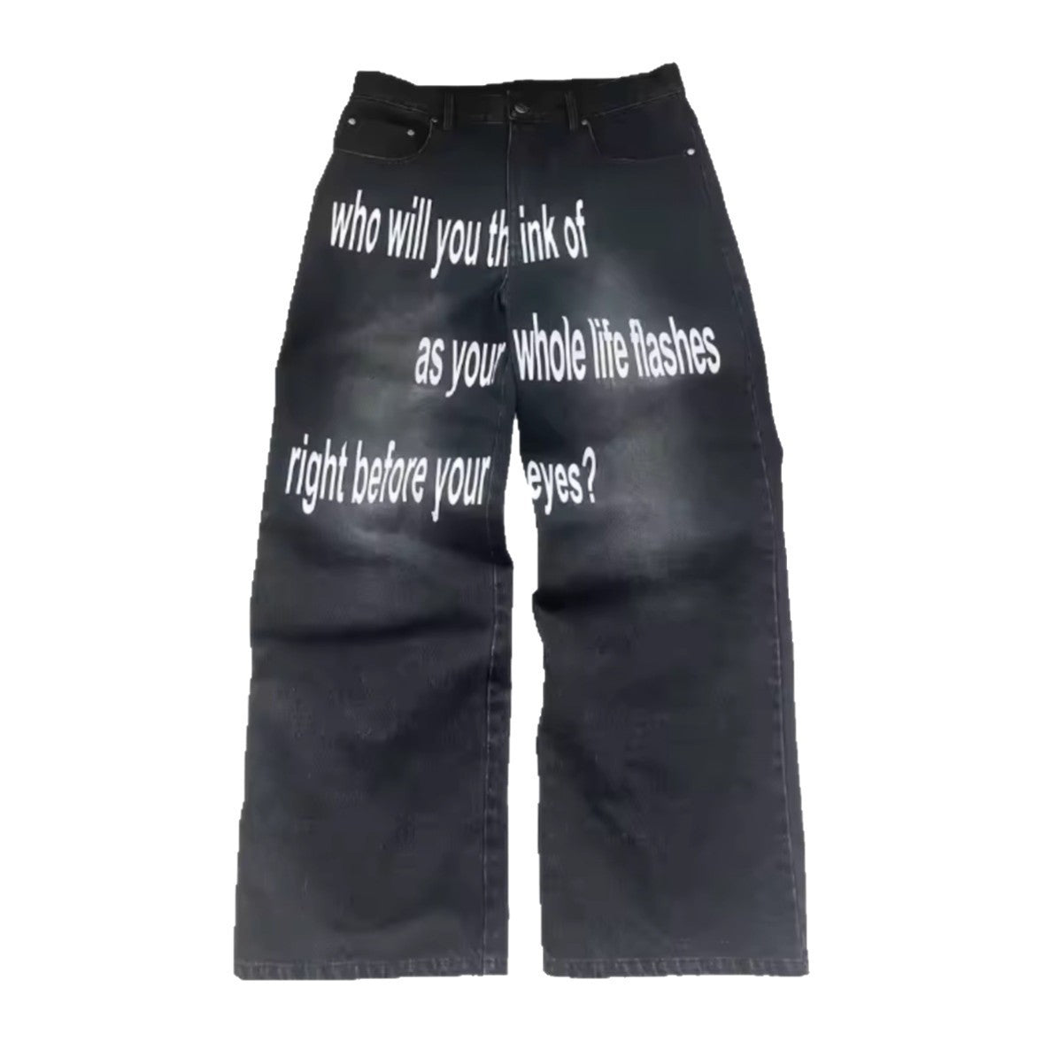 Retro Letter Printed Minimalist Wide Leg Pants