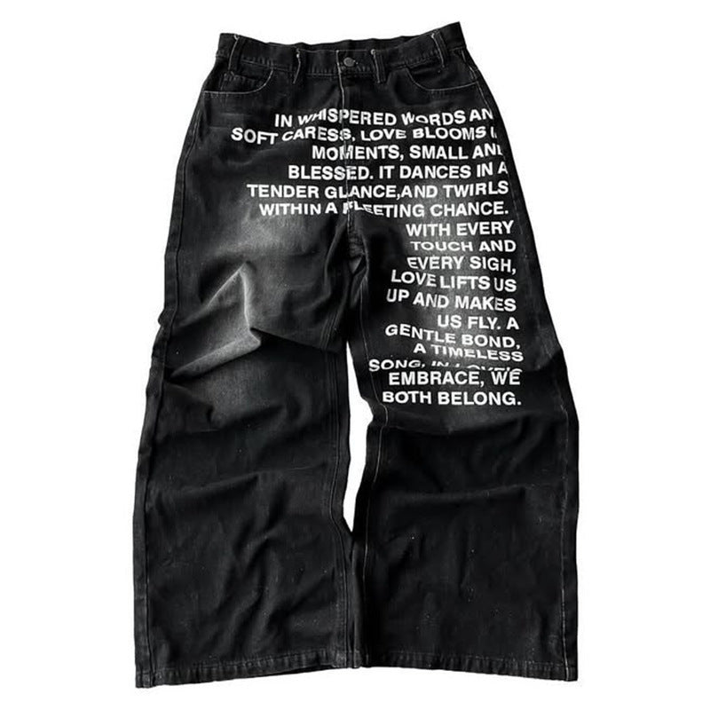 Retro Letter Printed Minimalist Wide Leg Pants