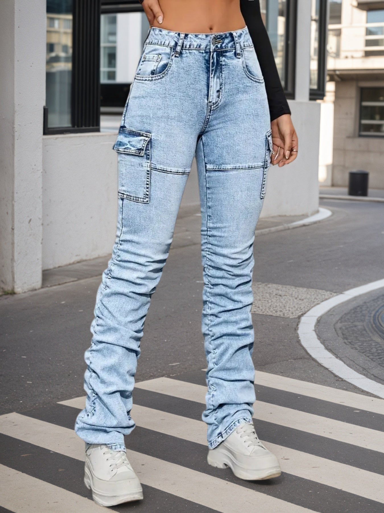 High Waisted Elastic Blended Jeans