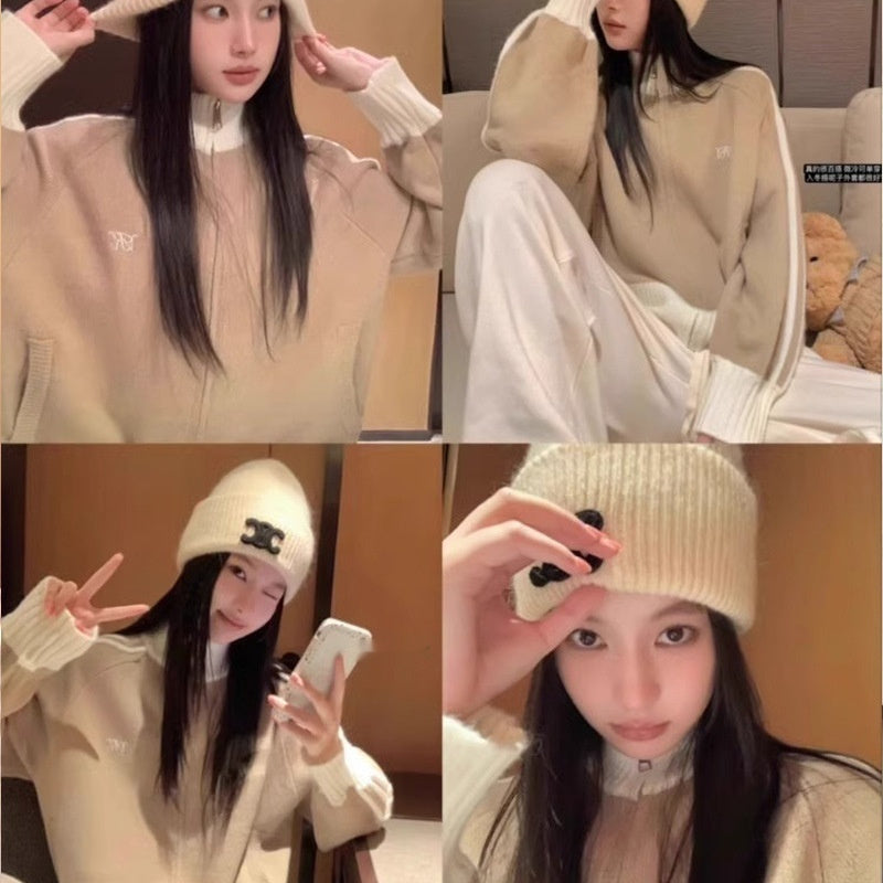 Long-sleeved Stand Collar Sweater Coat