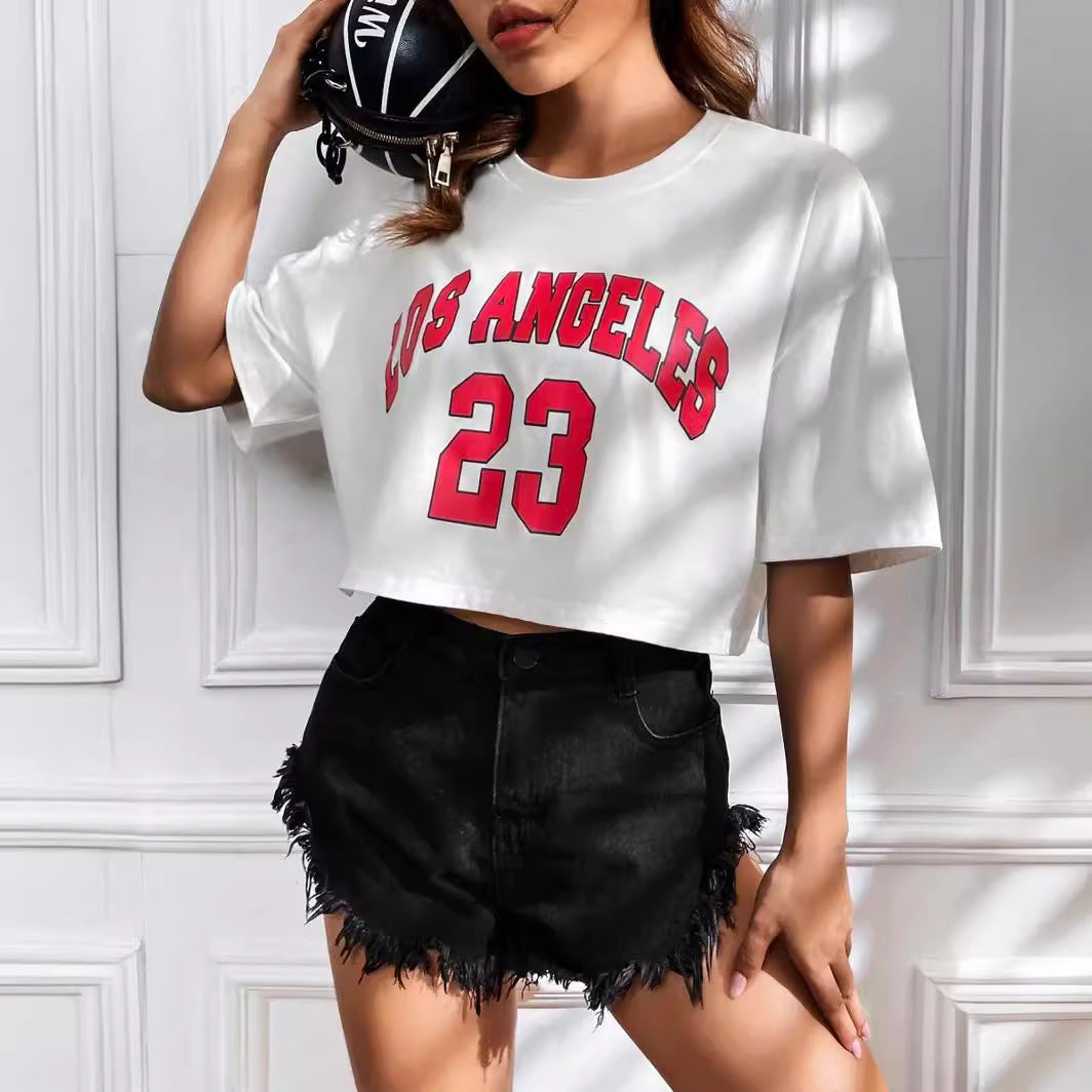 Personalized English Letters Summer Navel T-shirt