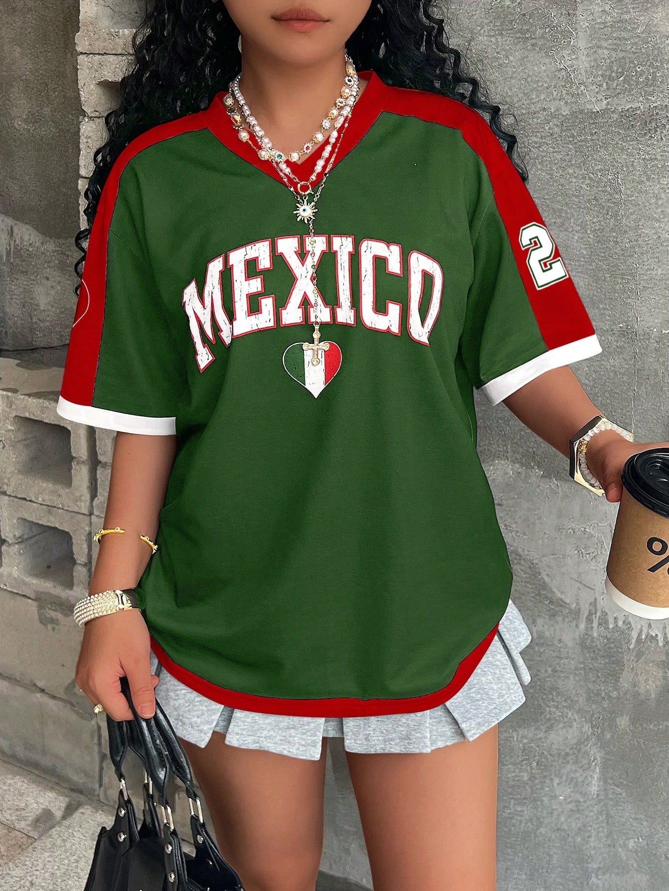 Short-sleeved Women's T-shirt V-neck Letter Printing