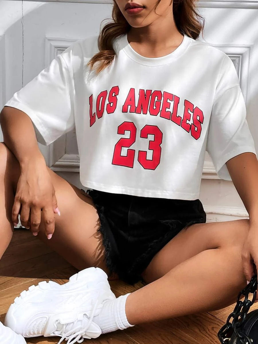 Personalized English Letters Summer Navel T-shirt