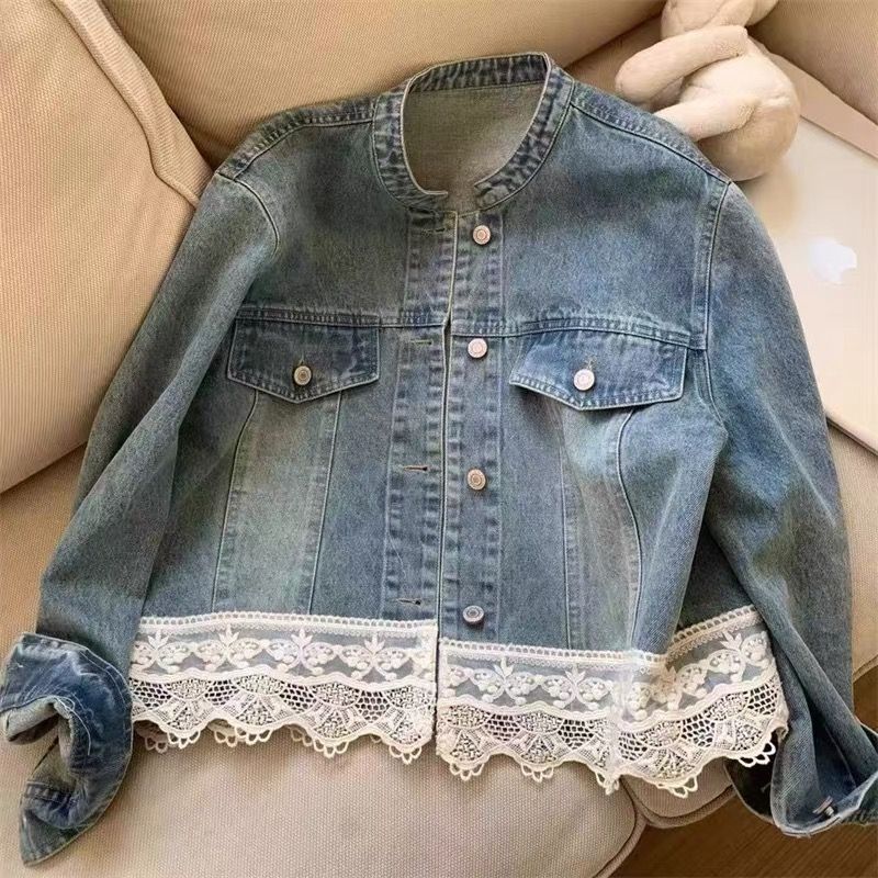 Retro Washed Small Stand Collar Casual Denim Coat