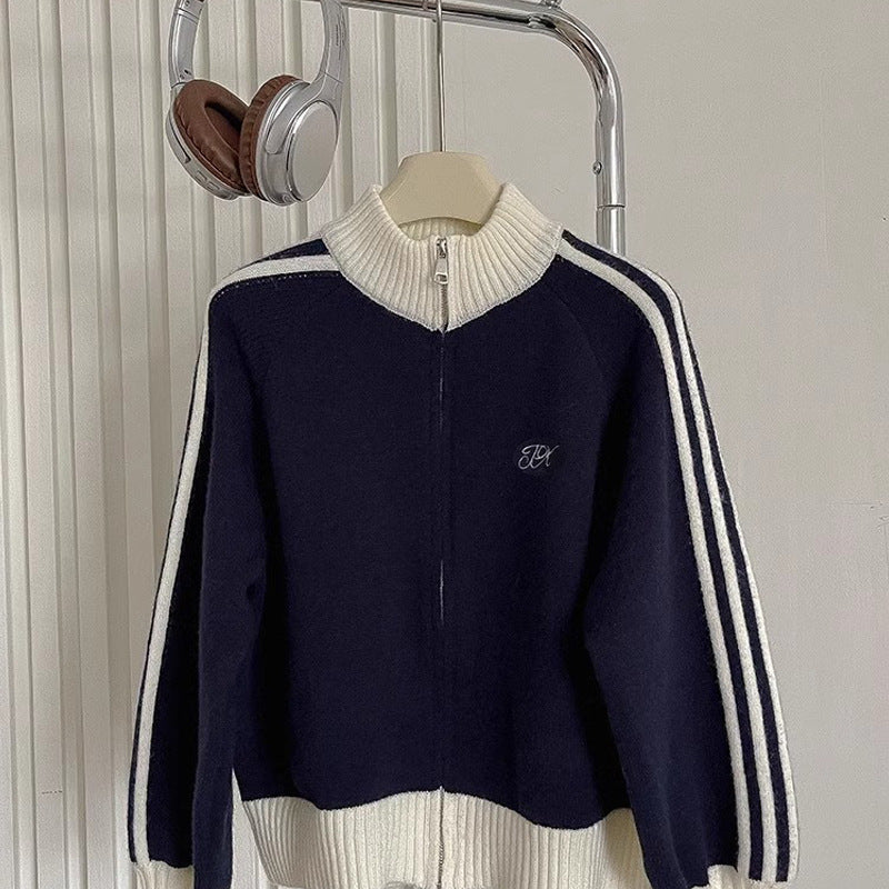 Long-sleeved Stand Collar Sweater Coat