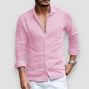 Men's Long Sleeve Shirt Casual Loose Lapel Button Top Solid Color Clothing