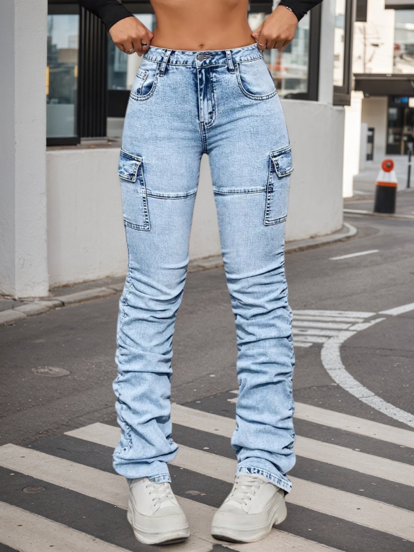 High Waisted Elastic Blended Jeans