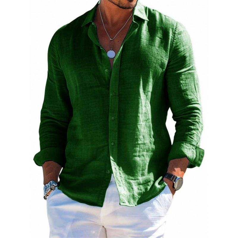 Men's Long Sleeve Shirt Casual Loose Lapel Button Top Solid Color Clothing