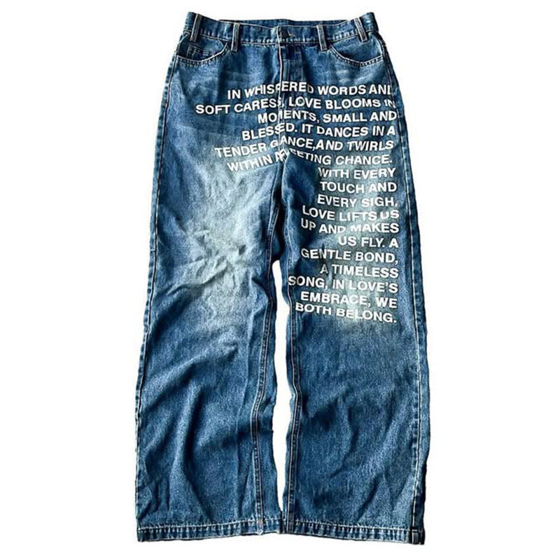 Retro Letter Printed Minimalist Wide Leg Pants