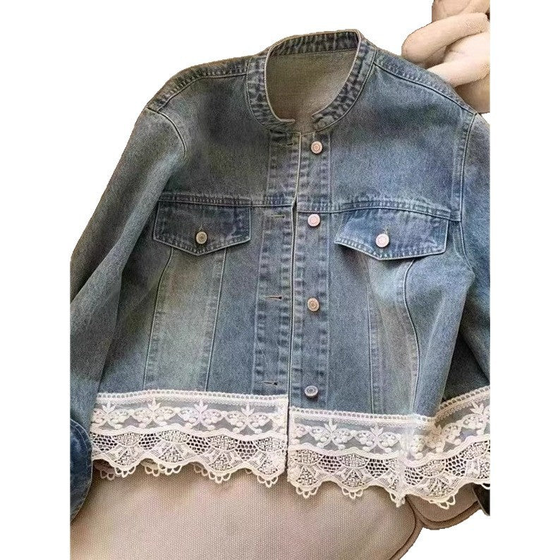Retro Washed Small Stand Collar Casual Denim Coat