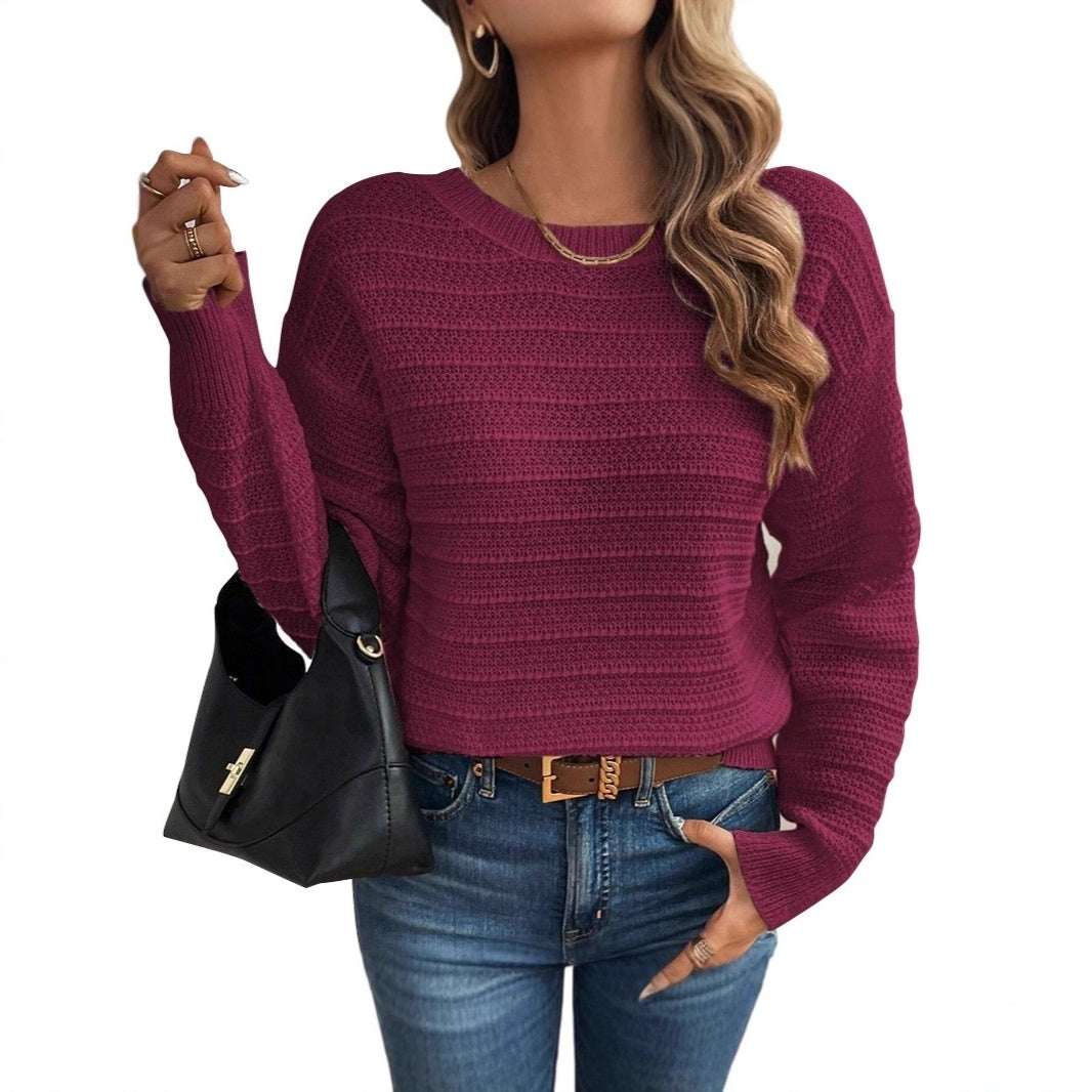 Round Neck Back Bow Design All-match Sweater