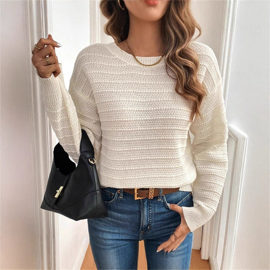 Round Neck Back Bow Design All-match Sweater