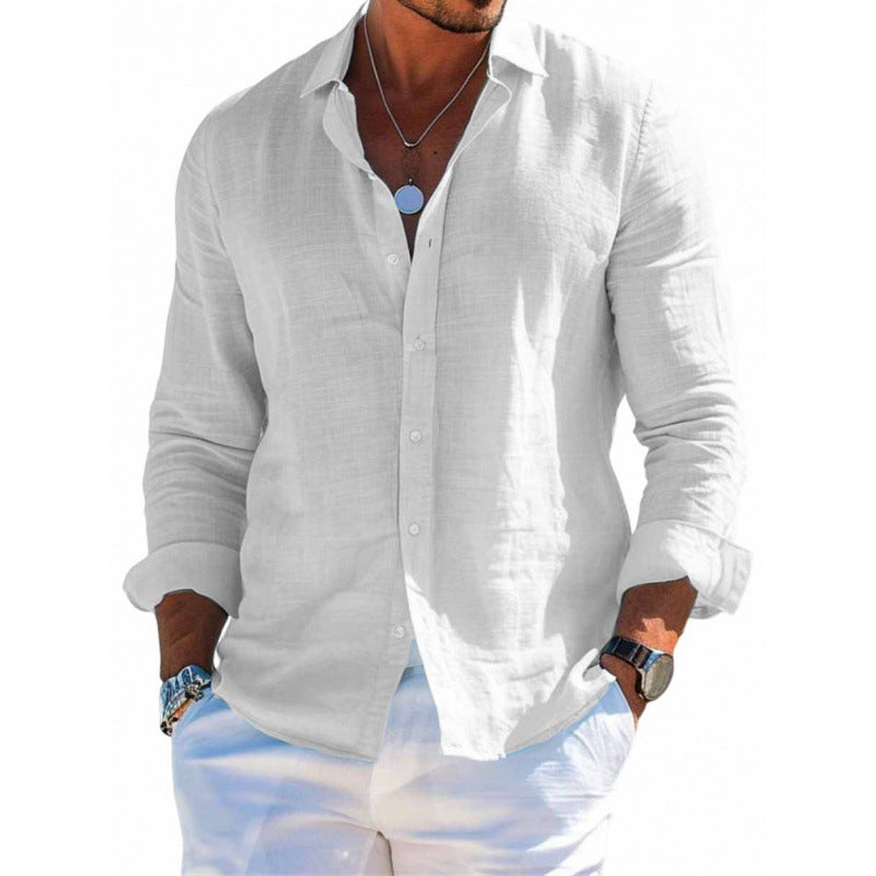 Men's Long Sleeve Shirt Casual Loose Lapel Button Top Solid Color Clothing