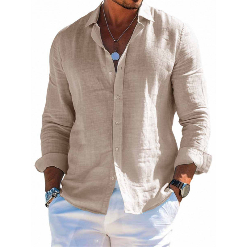 Men's Long Sleeve Shirt Casual Loose Lapel Button Top Solid Color Clothing